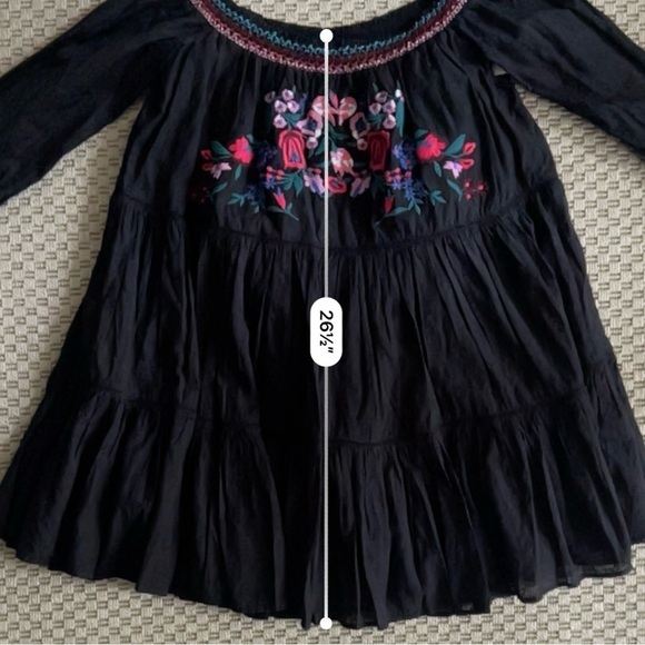 Free People Sunbeams Floral Embroidered Off The Shoulder Boho Dress - Black - S - Picture 14 of 14